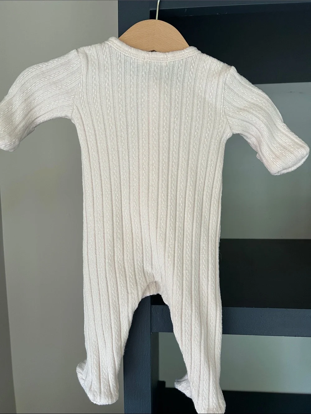 oh baby! Two Way Zipper Footie - Cable Knit - Vanilla